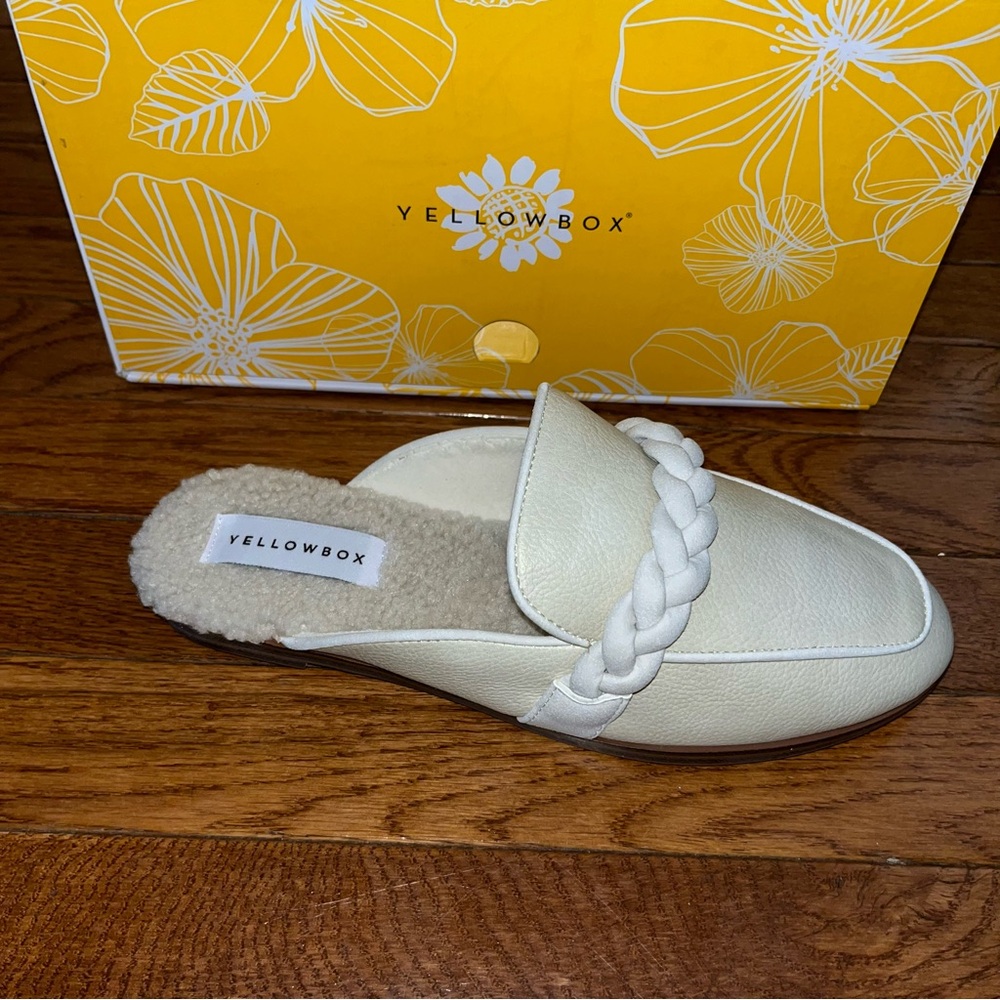 NEW Yellow Box Bliss Faux Fur Lined Mules Bone White Women’s Size 8